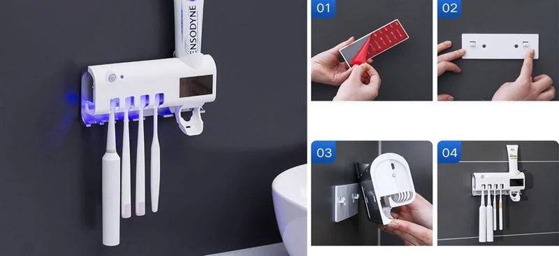 Stérilisateur UV pour Brosses à Dents avec Distributeur de Dentifrice - Protection Anti-Bactéries