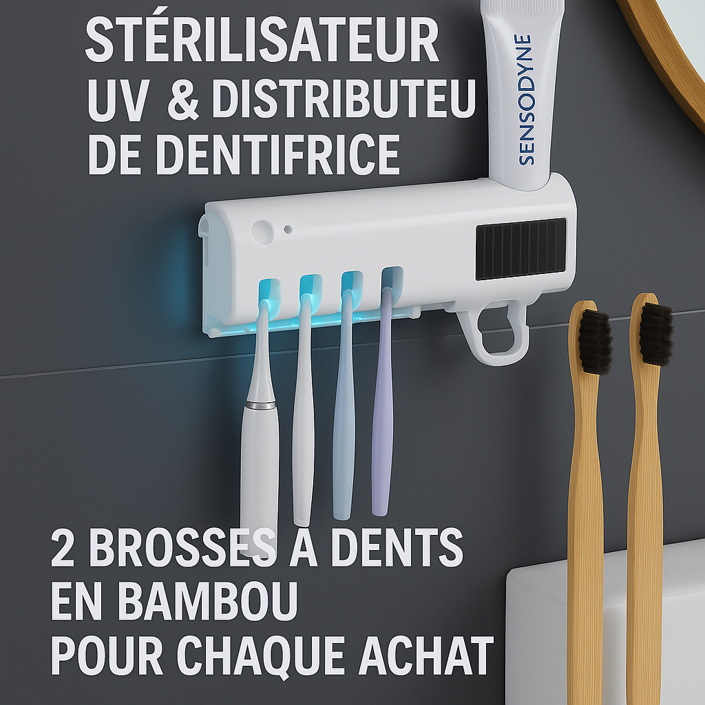 Stérilisateur UV pour Brosses à Dents avec Distributeur de Dentifrice - Protection Anti-Bactéries