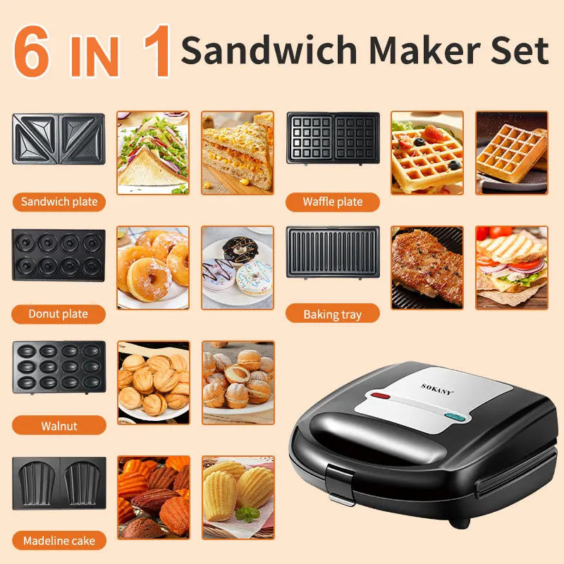 Appareil Sandwich Maker 6 en 1 Multifonction